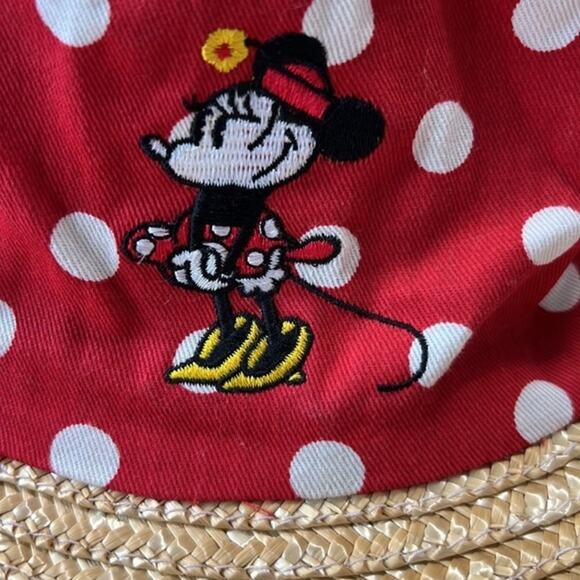 Vintage Straw Sun Hat Cap Red Polka Dots Foldable Walt Disney World‎ - Picture 2 of 9